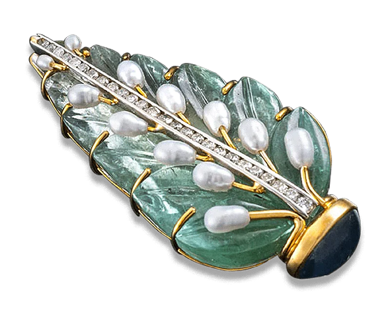 Bamboo design brooch-Seaman Schepps Aquamarine Leaf Brooch