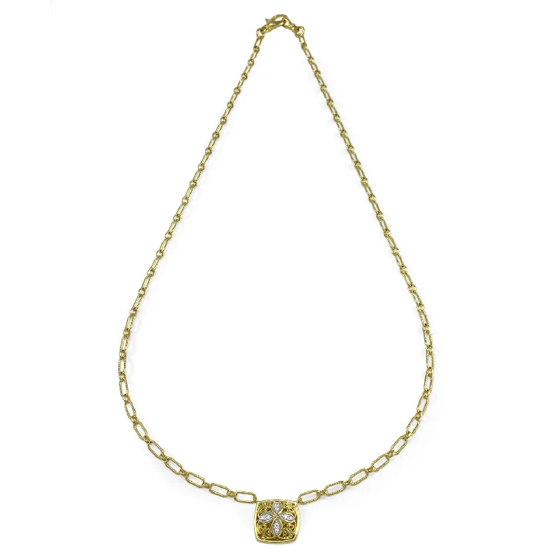 Silk fringe necklaces-Marquise Pavé Necklace 18" - 18K Gold Vermeil + CZ Blanc