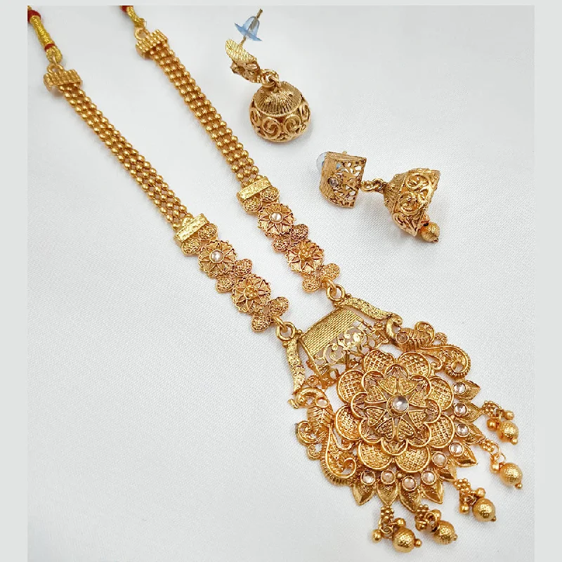 Shiny charm necklaces-Padmawati Bangles Gold Plated Pota Stone Necklace Set