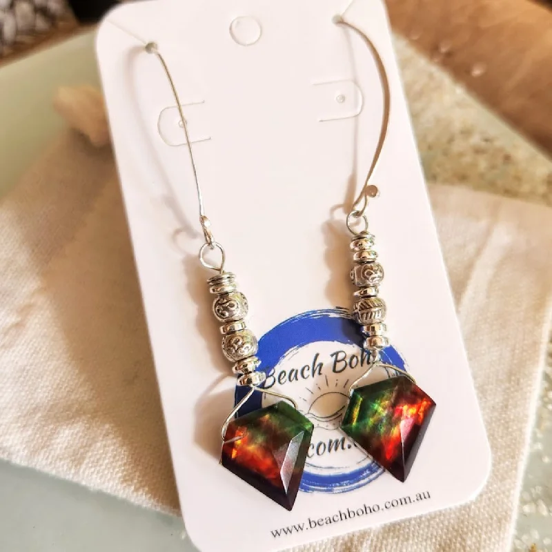 Surf design earrings-RAINBOWS - AMMOLITE HILLTRIBE SILVER EARRINGS