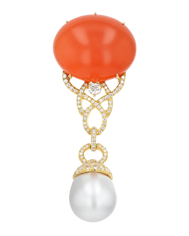 Pink gold brooch-Henry Dunay Orange Moonstone and Diamond Brooch