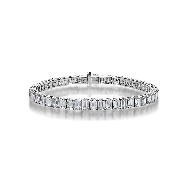 Fine bead bangles-Paulina 16 Carat Emerald Cut Single Row Diamond Tennis Bracelet in 14k White Gold