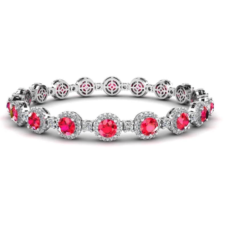 Glittering crystal bangles-Round Brilliant Shape 8.5 Carat Ruby Center Featuring Diamond Halo Bracelet BRHARBR