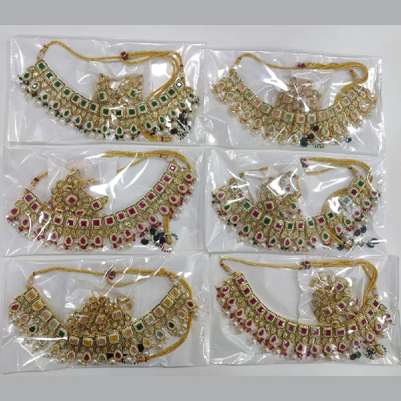 Leaf charm necklaces-JCM Gold Plated Kundan Stone & Beads Necklace Set