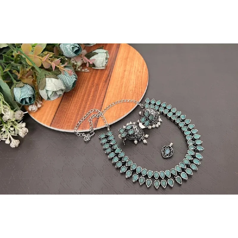 Yarn fringe necklaces-Akruti Collection Oxidised Plated Pota  Necklace Set