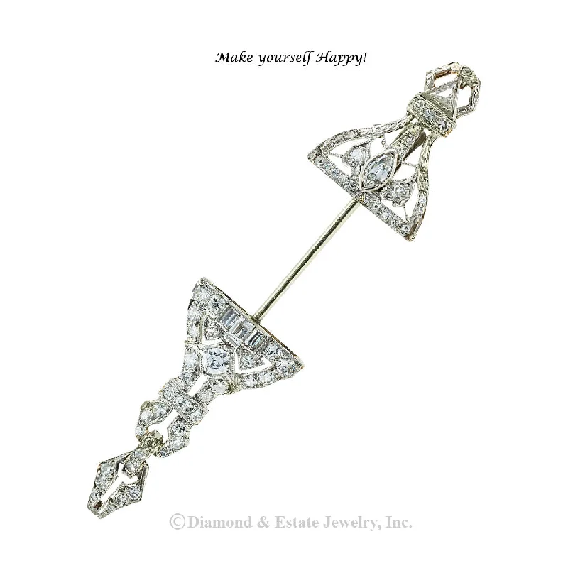 Bamboo motif brooch-Art Deco Jabot Diamond Platinum Brooch