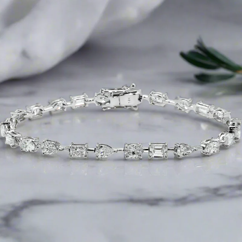 Thin yarn bangles-Lasya 7 Carat Combine Mix Shape Lab Grown Diamond Satellite Bracelet in 14K White Gold