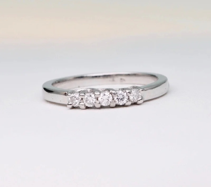 Flex open rings-14K White gold band ring with 5 Diamonds