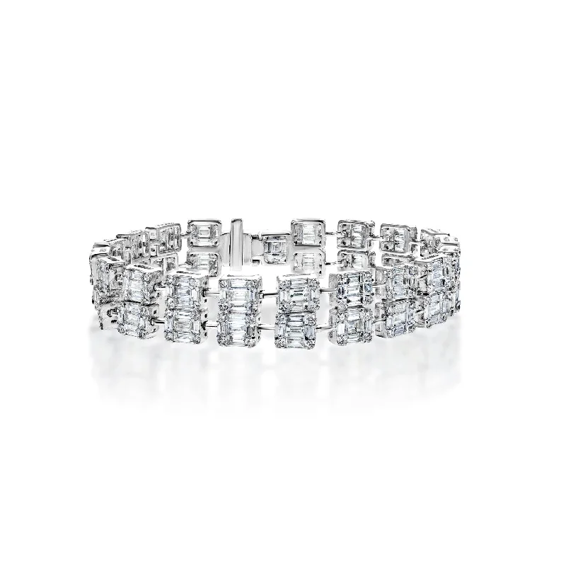 Tide motif bangles-Myla 14 Carats Combined Mixed Shape Diamond Double Row Bracelet in 14k White Gold