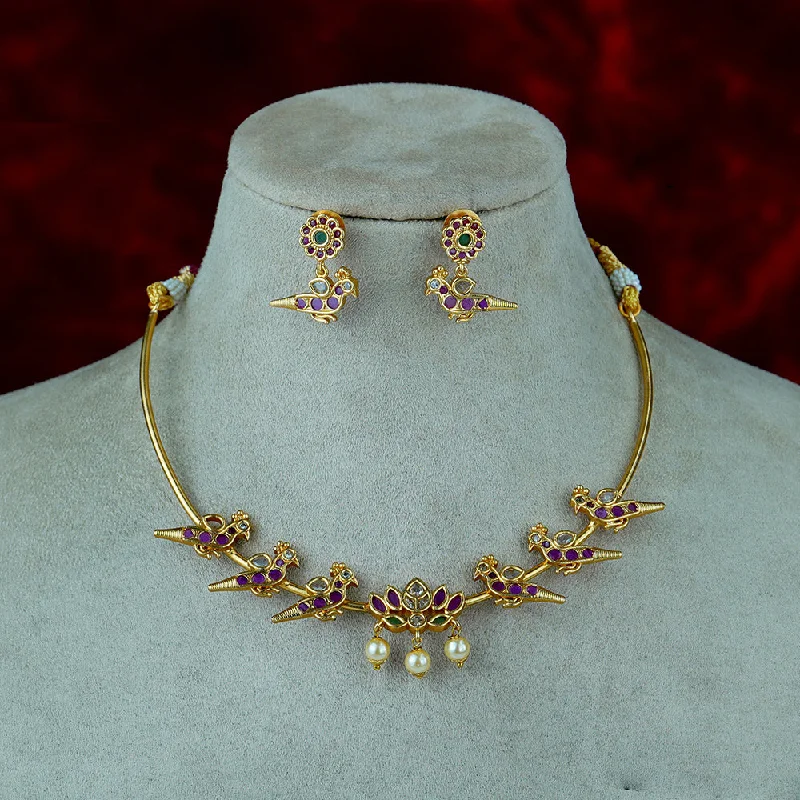 Regal diamond necklaces-Diksha Collection Gold Plated Necklace Set