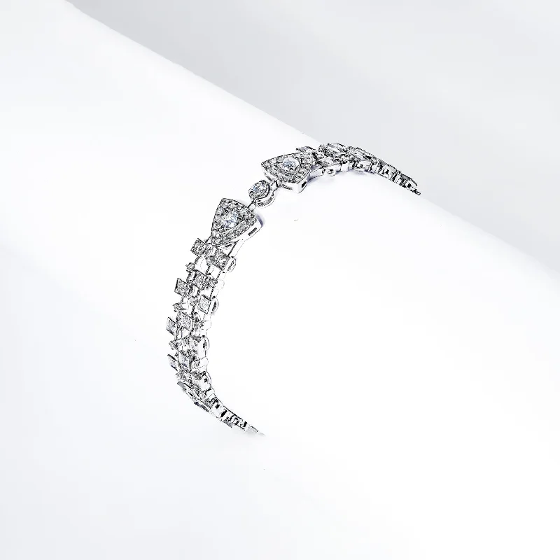 Vintage wrap bangles-Denver 3 Carat Round Brilliant Cut 3 Row Diamond Bracelet in 14k White Gold