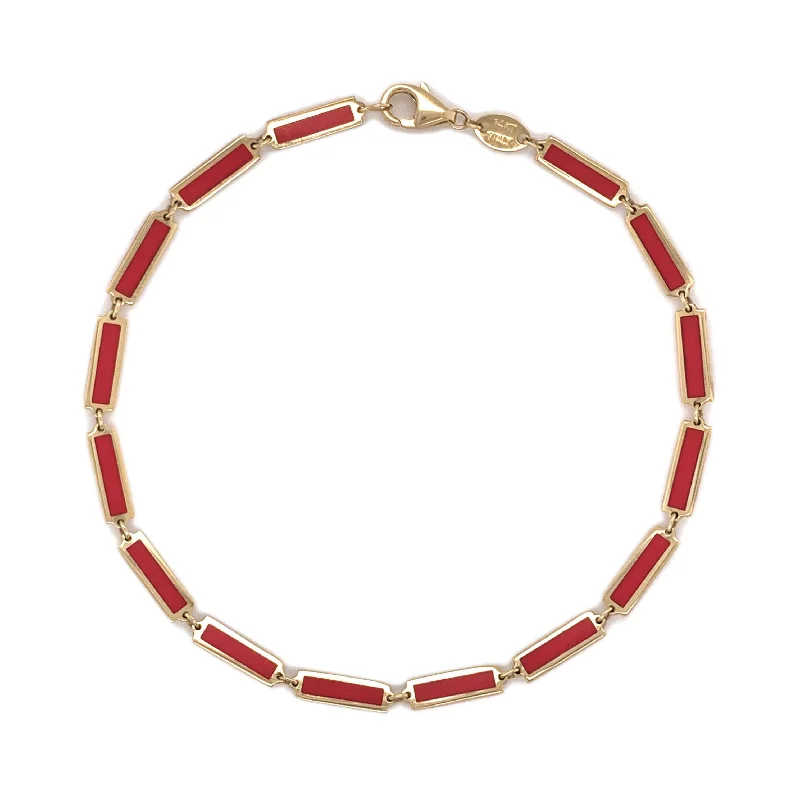 Hand-shiny bangles-14k Gold & Coral Bar Bracelet