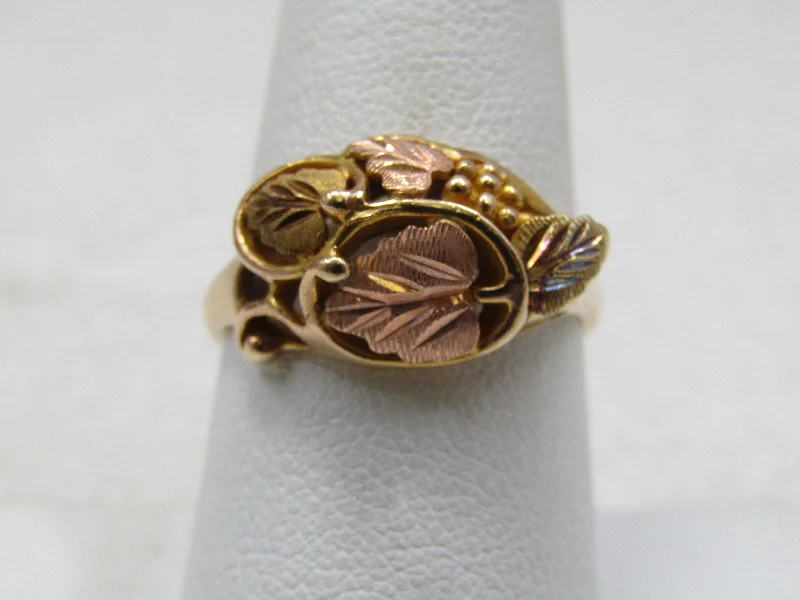 Moonstone birthstone rings-Vintage 10kt Landstrom Grape Leaf Ring, Two-Tone, Sz. 8.5