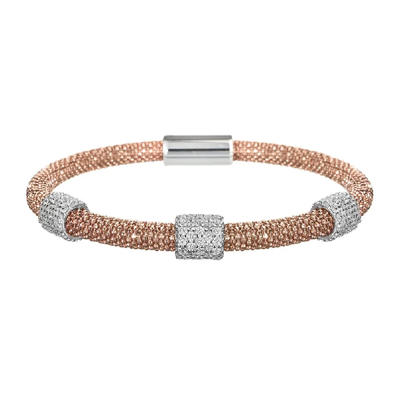 Curved gem bangles-Rose Gold Bracelet 3 Clusters