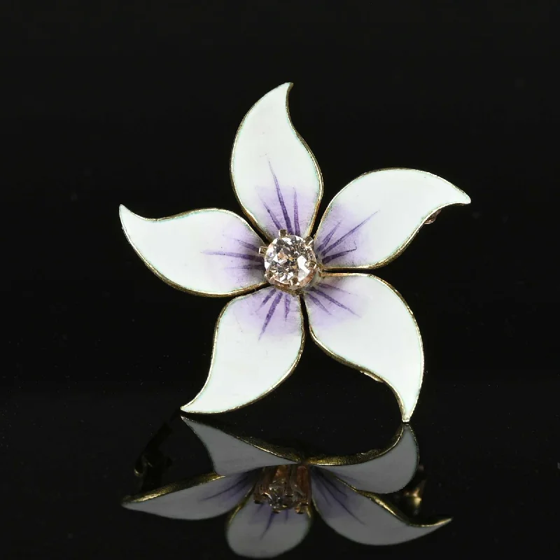 Spring clasp brooch-Antique Enamel Flower Diamond Art Nouveau Pendant Brooch