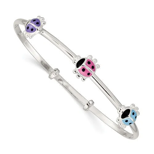 Secure clasp bangles-Sterling Silver Enamel Ladybug Children's Adjustable Bangle Bracelet