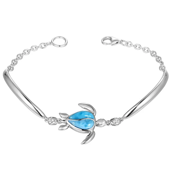 Tiny pearl bangles-Sterling Silver Alamea Hawaii Natural Larimar Honu Sea Turtle Bracelet