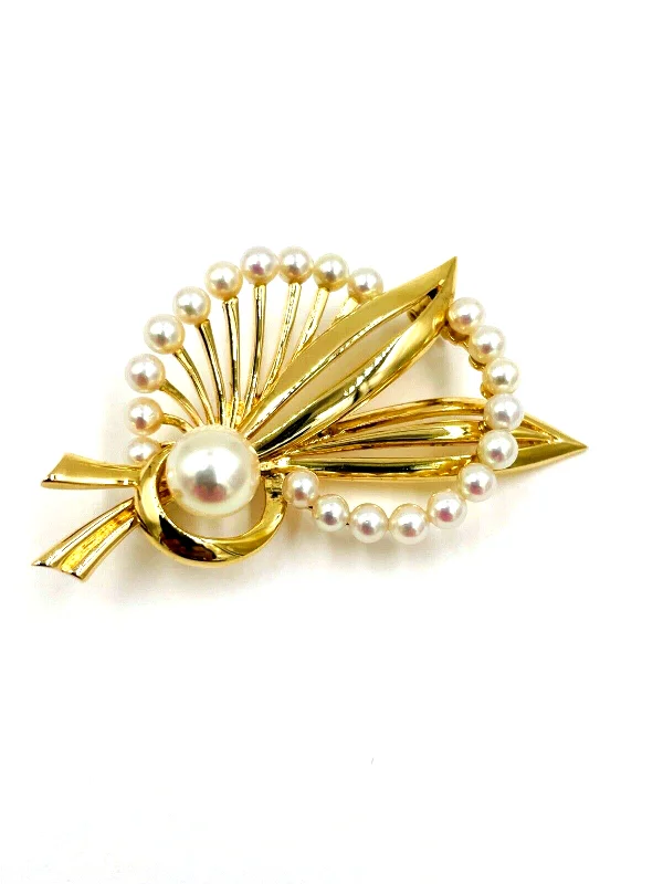 Topaz gem brooch-1950s Mikimoto Pearl Yellow Gold Brooch