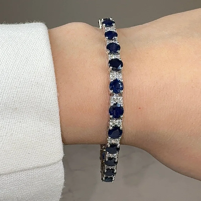 Oval stone bangles-Round Brilliant Diamond and Sapphire 4 Claw Bracelet BRDS45345