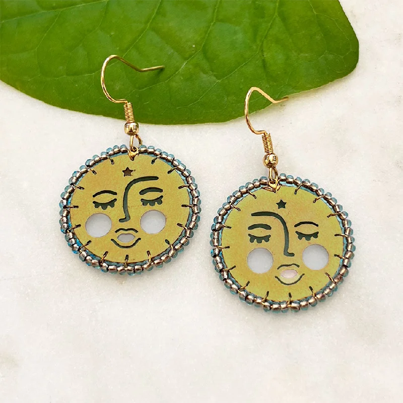 Vivid druzy earrings-Moon Face Brass Earrings Guatemala