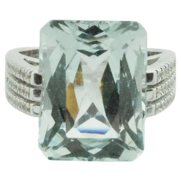 Peace gem rings-Estate Modernistic Aquamarine and Diamond Ring in White Gold