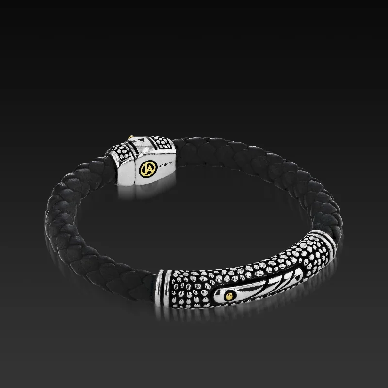 Secure clasp bangles-Matrix Black Leather Bracelet