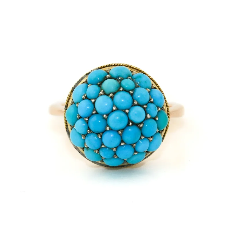 Blended metal rings-10k Gold x 15mm Sleeping Beauty Turquoise Cluster Ball Signet