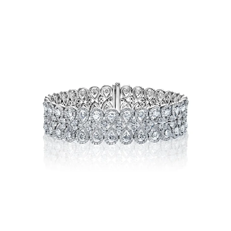 Tiny wing bangles-Alana 12 Carats Pear Shape Diamond Double Row Bracelets in 18k White Gold