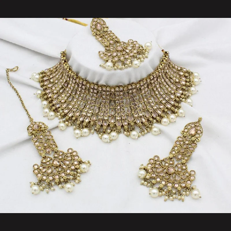 Luxe stone necklaces-Manisha Jewellery  Gold Plated Crystal Stone Necklace Set