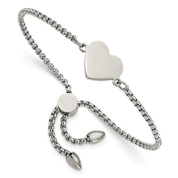 Frosted glass bangles-Stainless Steel Polished Heart Adjustable Bracelet