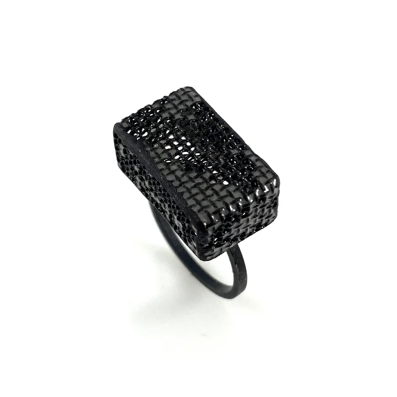 Agate gem rings-Small Mesh Rectangle Cube Ring