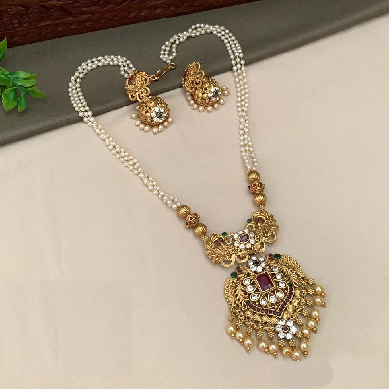 Offset design necklaces-India Art Gold Plated Pearl Necklace Set