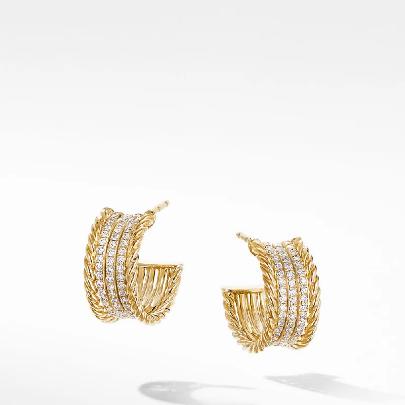 Wanderer feather earrings-Estate David Yurman 18k Yellow Gold Origami Cable Pave Diamond Huggie Earrings