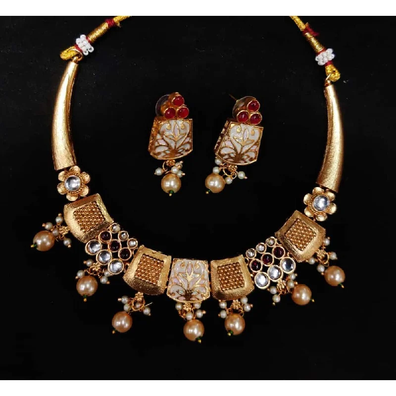 Tight clasp necklaces-Akruti Collection Gold Plated Pota Stone Necklace Set