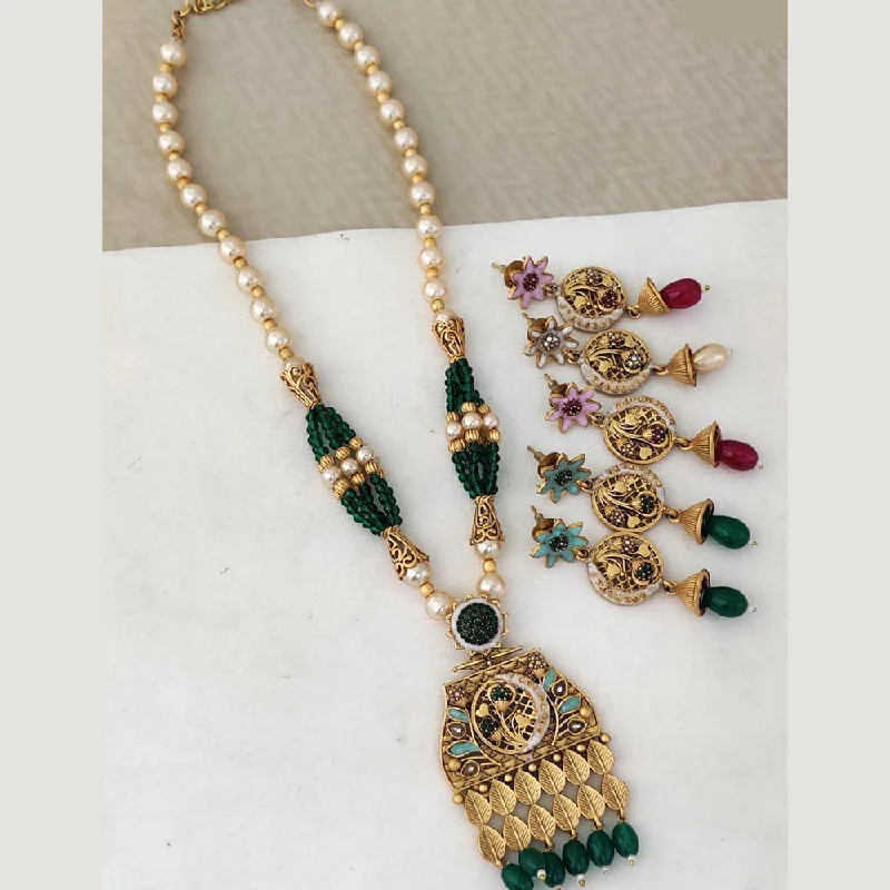 Flax braid necklaces-Rani Sati Jewels Gold Plated Necklace Set