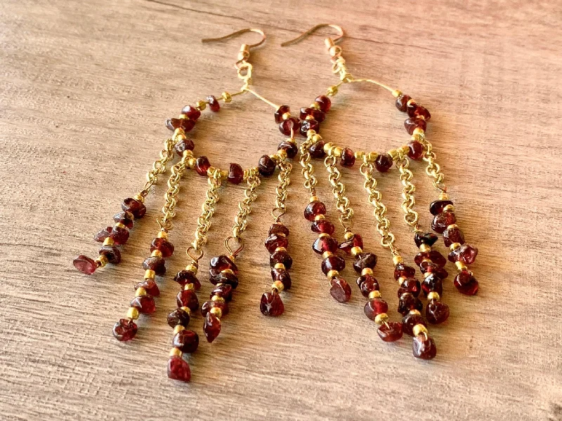 Tiny bead earrings-Odelia Handmade Genuine Garnet Dangle Earrings