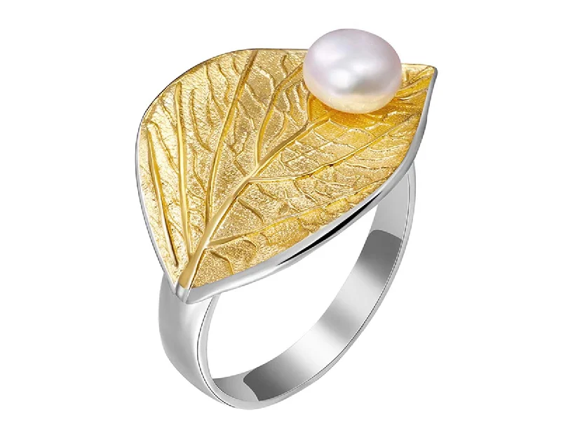 Reef knot rings-Pearl Leaf Ring