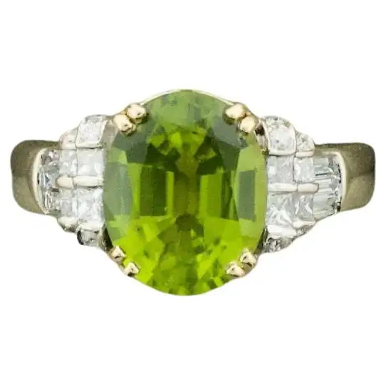 Morganite stone rings-Peridot and Diamond Solitaire Ring in 18k