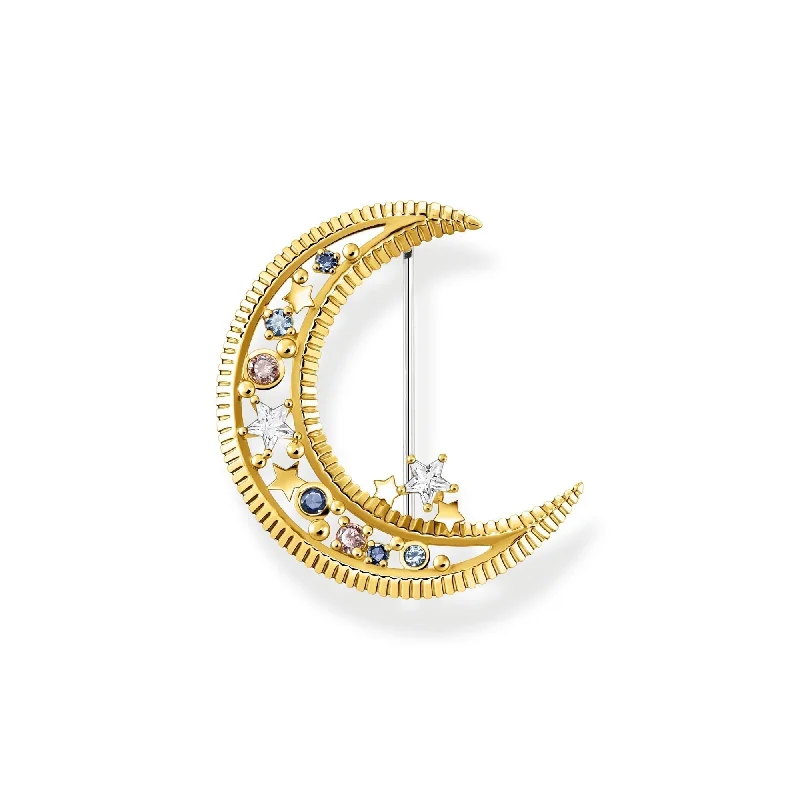 Retro deco brooch-THOMAS SABO Brooch crescent moon with coloured stones gold