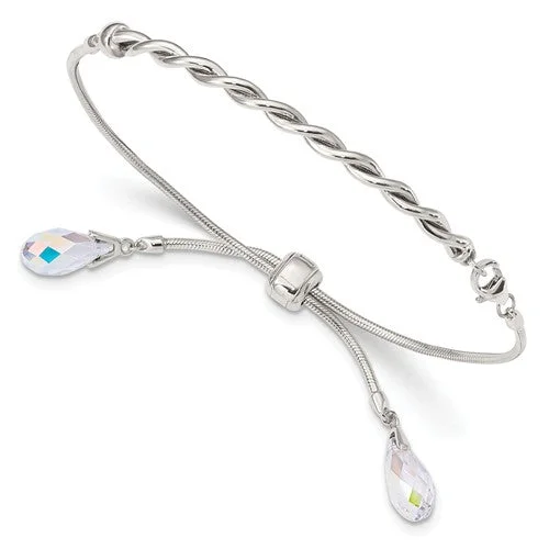 Spinel stone bangles-Sterling Silver Swarovski Crystal Tassel Adjustable Bolo Bracelet