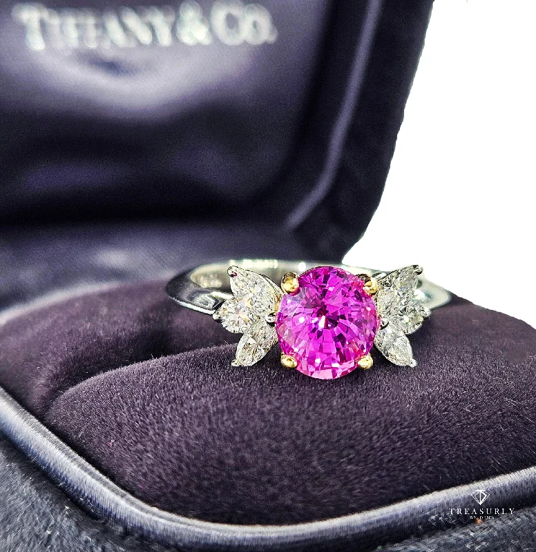 Reed style rings-GIA Vintage TIFFANY & Co 2.60ctw Pink Sapphire and Diamond Platinum Ring