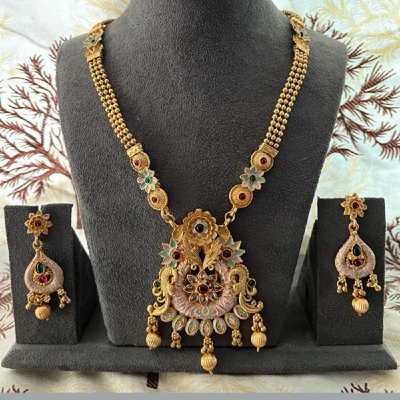 Cool wood necklaces-India Art Gold Plated Pota Stone And Beads Necklace Set