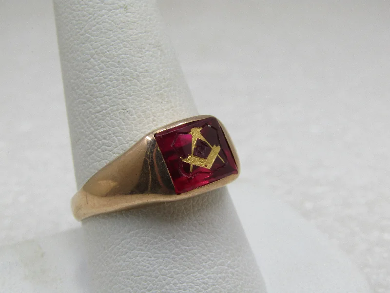 High shine rings-Vintage 10kt Ruby Masonic Ring, Sz. 10.5, Otsby Barton