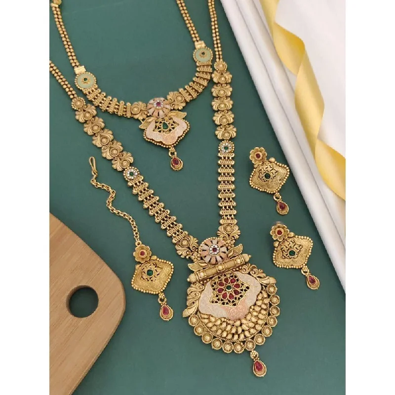 Round stone necklaces-Akruti Collection Gold Plated Pota Stone Matte Finish Necklace Combo