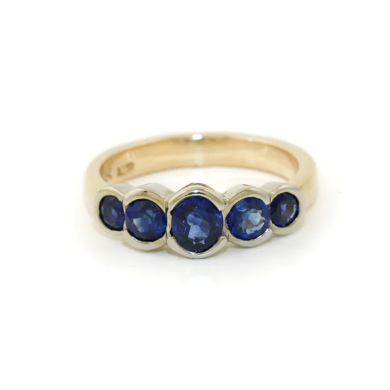 Curved shank rings-Two-Tone 14k Gold x 5mm Sapphire Quintet Band