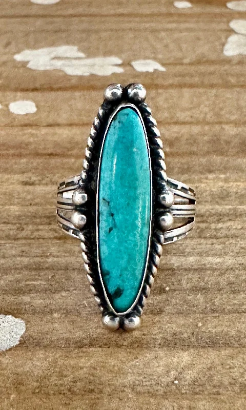 Tiny star rings-ARCHER'S LOVE Vintage Handmade Ring Sterling Silver, Turquoise • Size 6 1/4