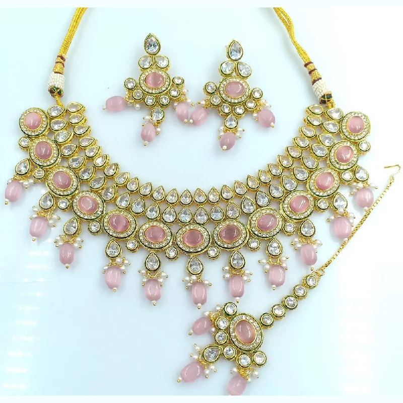 Retro photo necklaces-Rani Sati Jewels Gold Plated Crystal Stone Necklace Set