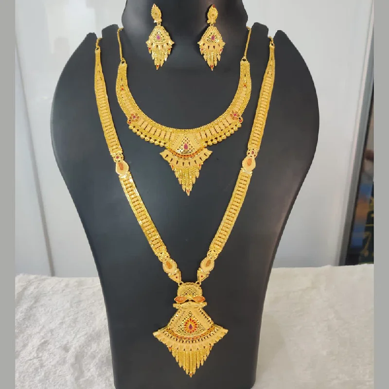 Tribal medallion necklaces-Pari Art Jewellery Forming Gold Double Necklace Set