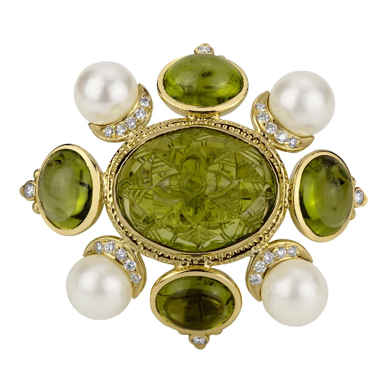 Astro motif brooch-Brooch - Peridot, Pearl & Diamond