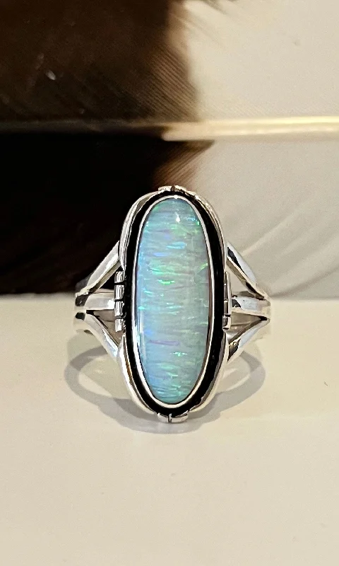 Owl motif rings-FIERY OPAL Sterling Silver Navajo Ring • 9 1/2